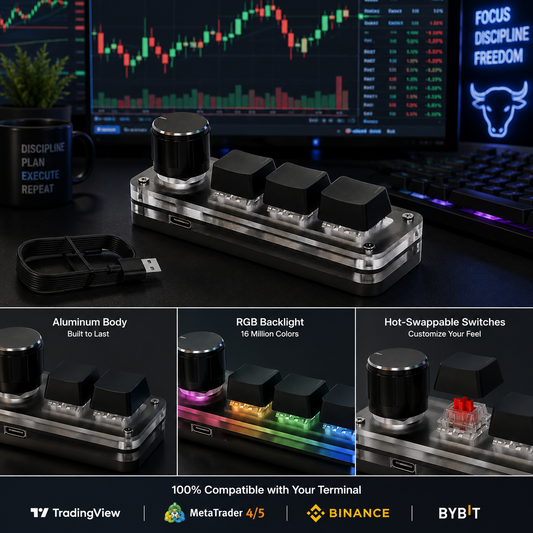 3-Key 1-Knob Programmable Trading Keypad | Custom Macro Mechanical Macropad for Crypto & Stock Day Traders