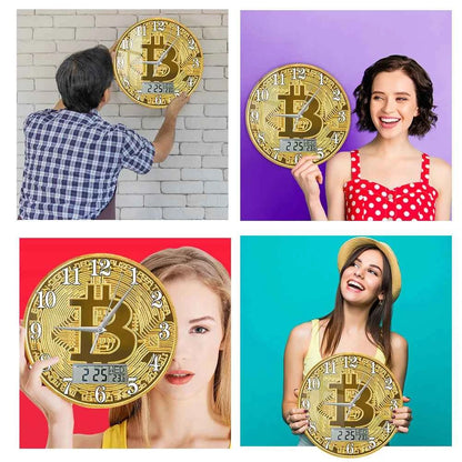 Bitcoin Wall Clock – Golden Crypto Coin LCD Digital Display Clock for Traders & Crypto Enthusiasts