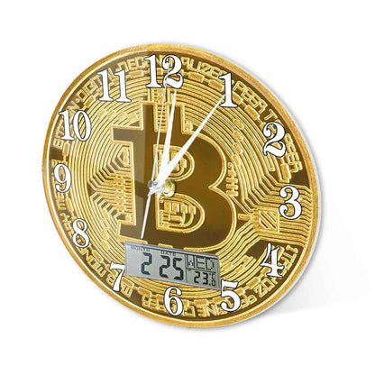 Bitcoin Wall Clock – Golden Crypto Coin LCD Digital Display Clock for Traders & Crypto Enthusiasts