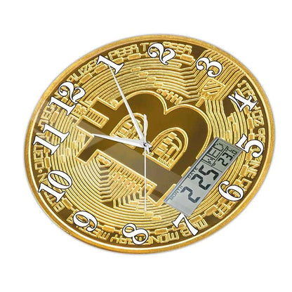Bitcoin Wall Clock – Golden Crypto Coin LCD Digital Display Clock for Traders & Crypto Enthusiasts