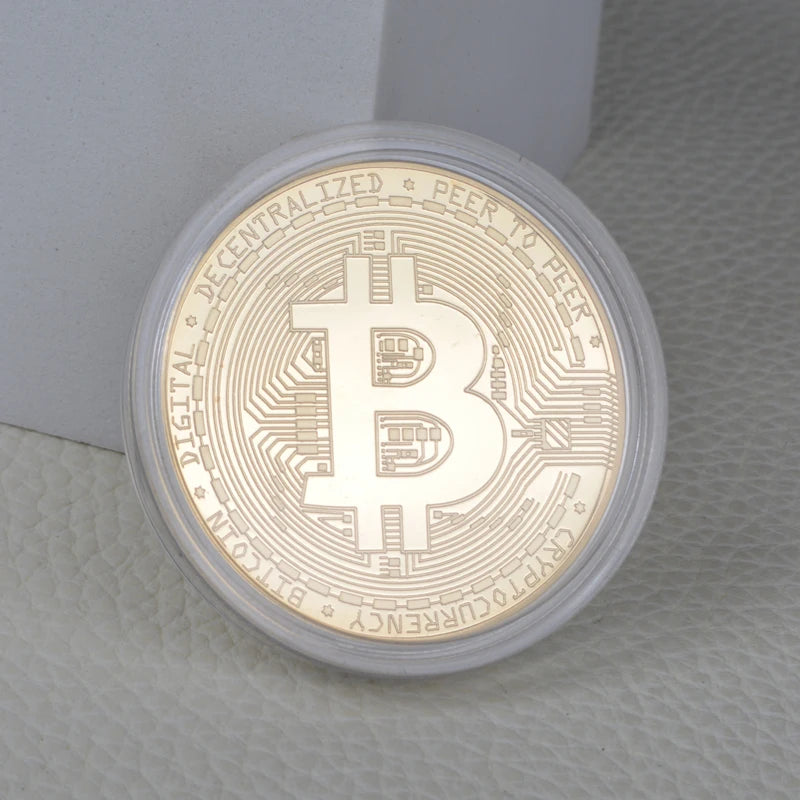 Gold Plated Bitcoin Commemorative Coin – Collector's Crypto Souvenir Gift