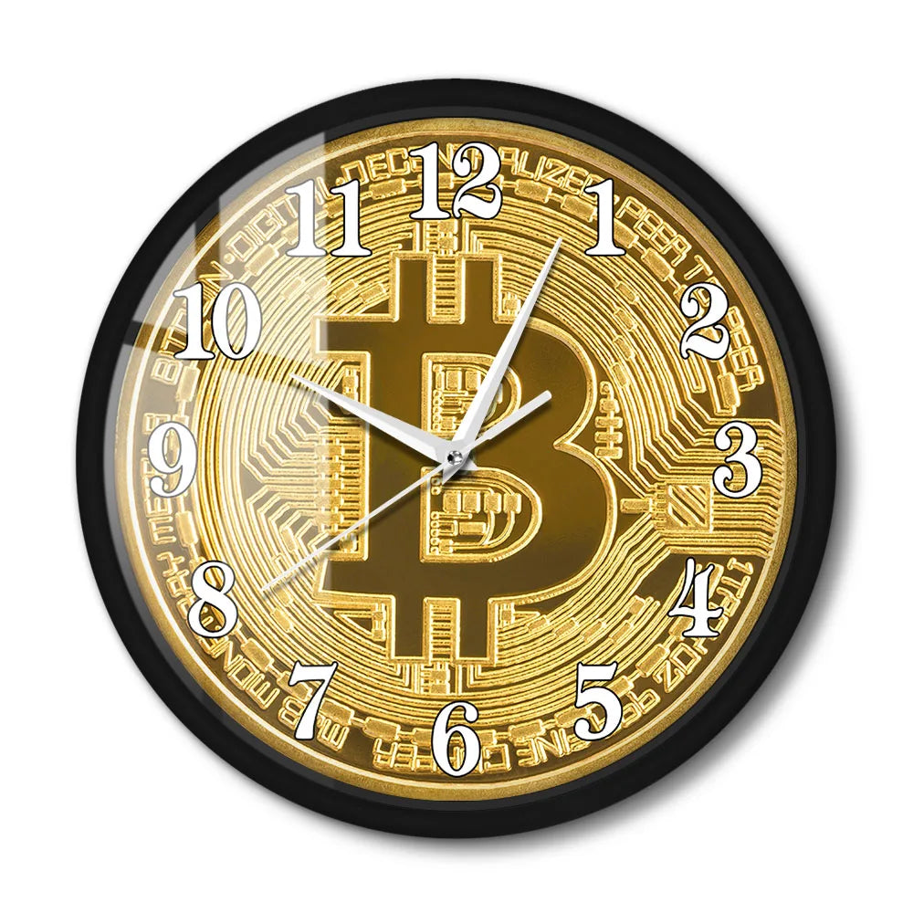 Bitcoin Wall Clock – Golden Crypto Coin LCD Digital Display Clock for Traders & Crypto Enthusiasts