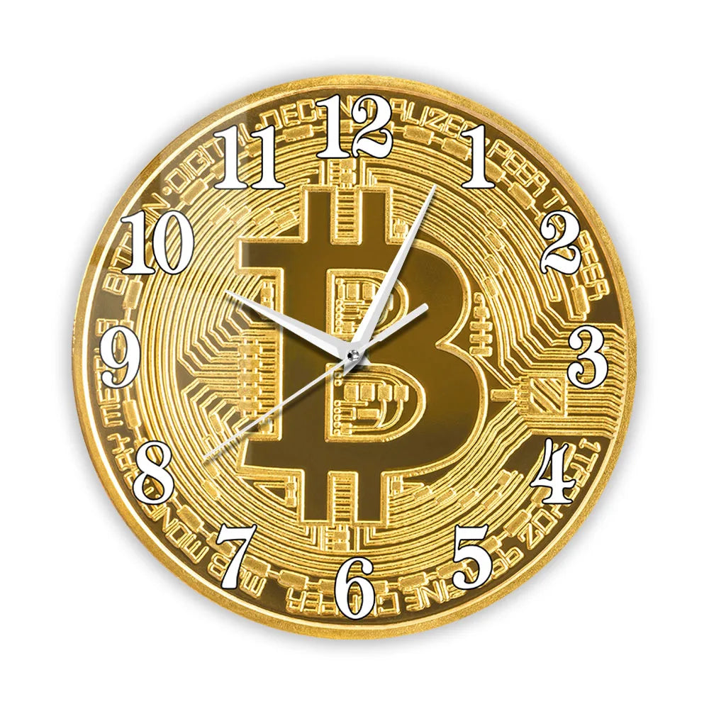 Bitcoin Wall Clock – Golden Crypto Coin LCD Digital Display Clock for Traders & Crypto Enthusiasts