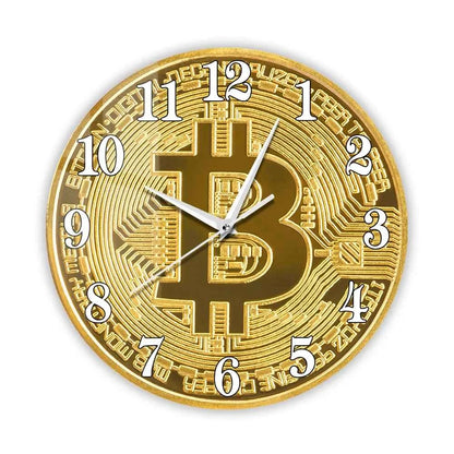 Bitcoin Wall Clock – Golden Crypto Coin LCD Digital Display Clock for Traders & Crypto Enthusiasts